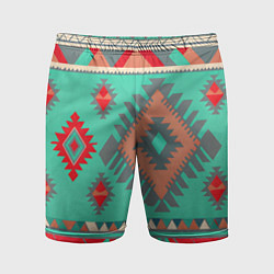Мужские спортивные шорты Оранжево бирюзовый геометрический узор в стиле ацт