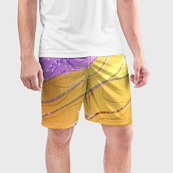 Шорты спортивные мужские Фиолетово-золотая текстура с блестяшками, цвет: 3D-принт — фото 2