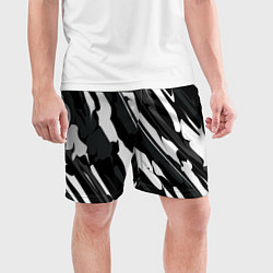 Шорты спортивные мужские Разводы белым на черном, цвет: 3D-принт — фото 2