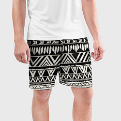Шорты спортивные мужские Черно белый орнамент в этническом стиле, цвет: 3D-принт — фото 2