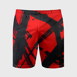 Шорты спортивные мужские Черная абстракция на красном, цвет: 3D-принт