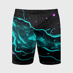 Шорты спортивные мужские Голубые неоновые волны текстура, цвет: 3D-принт