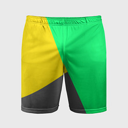 Шорты спортивные мужские Жёлто-серо-зелёный трёхцветный, цвет: 3D-принт