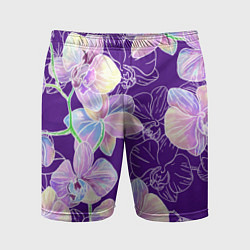 Шорты спортивные мужские Японские акварельные орхидеи, цвет: 3D-принт