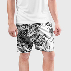 Шорты спортивные мужские Татуировка дракона на белом, цвет: 3D-принт — фото 2