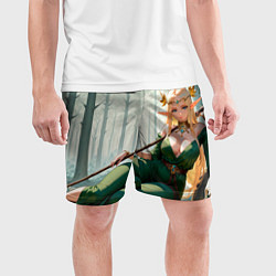 Шорты спортивные мужские Эльфийская аниме ведьма среди черепов в мрачном ле, цвет: 3D-принт — фото 2