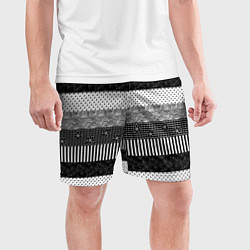 Шорты спортивные мужские Черно белый полосатый узор из лоскутов, цвет: 3D-принт — фото 2