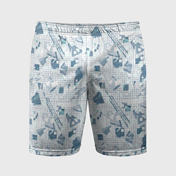 Шорты спортивные мужские Мемфис синий с серым клетчатый геометрический узор, цвет: 3D-принт