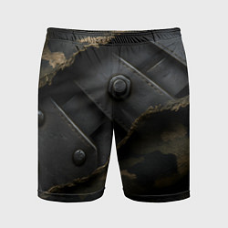 Шорты спортивные мужские Порванная камуфляжная ткань с металлом, цвет: 3D-принт
