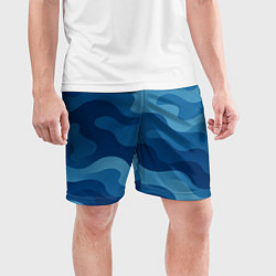 Шорты спортивные мужские Синие волнистые линии в виде камуфляжа, цвет: 3D-принт — фото 2