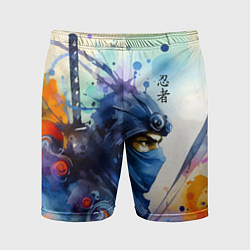 Мужские спортивные шорты Японский ниндзя - акварельный набросок