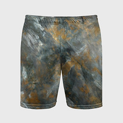 Мужские спортивные шорты Абстракция - strokes of gold paint on a gray backg