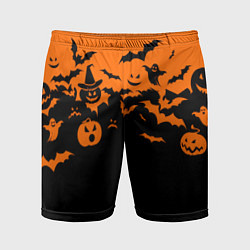 Шорты спортивные мужские Хэллоуин тыквы и призраки, цвет: 3D-принт