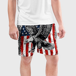 Шорты спортивные мужские Орел на фоне американского флага USA, цвет: 3D-принт — фото 2