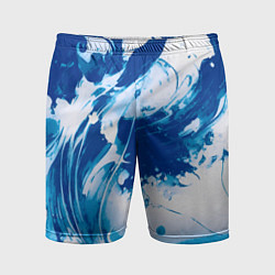 Шорты спортивные мужские Бело-синий абстракция морская волна, цвет: 3D-принт