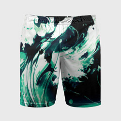 Шорты спортивные мужские Чёрно-зелёный абстракция волна, цвет: 3D-принт