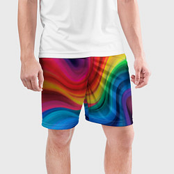 Шорты спортивные мужские Смесь ярких красок волнистыми линиями, цвет: 3D-принт — фото 2