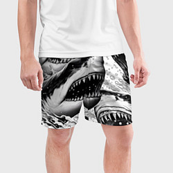 Шорты спортивные мужские Белая акула - стая, цвет: 3D-принт — фото 2