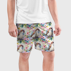 Шорты спортивные мужские Воробей в ярких цветах паттерн, цвет: 3D-принт — фото 2