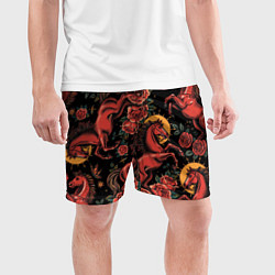 Шорты спортивные мужские Красная лошадь с розами, цвет: 3D-принт — фото 2