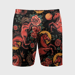 Шорты спортивные мужские Красная лошадь с розами, цвет: 3D-принт