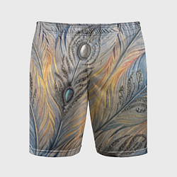 Шорты спортивные мужские Синие перья с самоцветами, цвет: 3D-принт