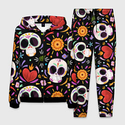 Костюм мужской Веселые черепа в цветах, цвет: 3D-черный