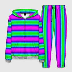 Мужской костюм Зеленый и фиолетовые яркие неоновые полосы striped