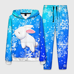 Костюм мужской Милый кролик в снежинках, цвет: 3D-белый