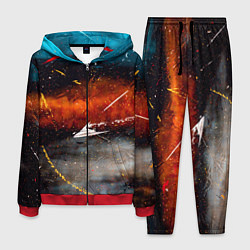 Костюм мужской Серый, оранжевый и синий туманы и краски, цвет: 3D-красный