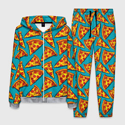Костюм мужской Кусочки пиццы на синем фоне, цвет: 3D-меланж