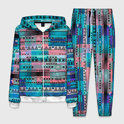 Костюм мужской Голубой с разноцветными вставками этнический орнам, цвет: 3D-белый
