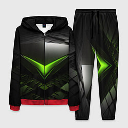 Костюм мужской Зеленая яркая плашка на черном абстракция, цвет: 3D-красный