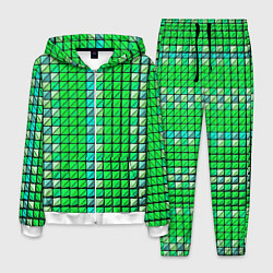 Костюм мужской Зелёные плитки и чёрная обводка, цвет: 3D-белый