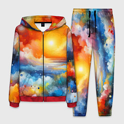 Костюм мужской Закат солнца - разноцветные облака, цвет: 3D-красный