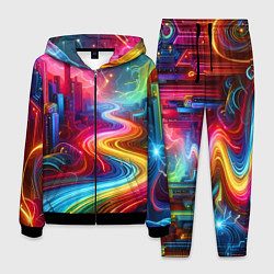 Костюм мужской Неоновый город - нейроарт, цвет: 3D-черный