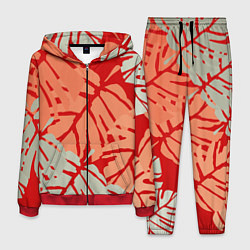 Мужской костюм Отпечатки монстеры на красном