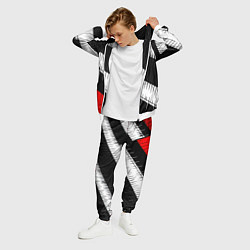 Костюм мужской Диагональные чёрно-белые полосы на красном фоне, цвет: 3D-белый — фото 2