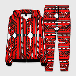 Костюм мужской Чёрно-красные техно полосы на белом фоне, цвет: 3D-черный