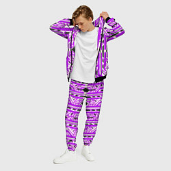 Костюм мужской Бело-фиолетовые техно полосы на чёрном фоне, цвет: 3D-черный — фото 2