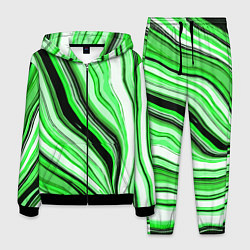 Костюм мужской Волнистые вертикальные чёрно-зелёные полосы, цвет: 3D-черный