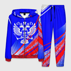 Костюм мужской Герб России на фоне цветов флага синий, цвет: 3D-красный