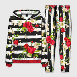 Костюм мужской Красные розы на черных полосках, цвет: 3D-красный