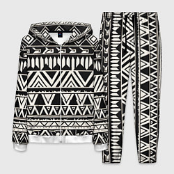 Костюм мужской Черно белый орнамент в этническом стиле, цвет: 3D-белый