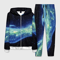 Костюм мужской Синяя волна с зеленым оттенком на черном, цвет: 3D-белый