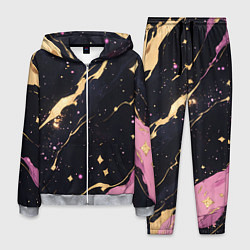 Костюм мужской Золотые и розовые мазки на черной текстуре, цвет: 3D-меланж