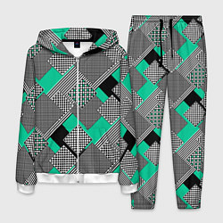 Мужской костюм Черно бирюзовая абстрактная геометрия пэчворк