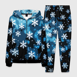 Костюм мужской Стилизованный паттерн со снежинками тёмно-синий, цвет: 3D-черный