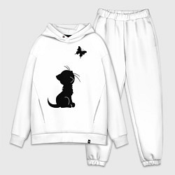 Мужской костюм оверсайз Котенок и бабочка, цвет: белый