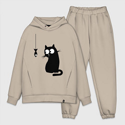 Мужской костюм оверсайз Кот и рыба, цвет: миндальный